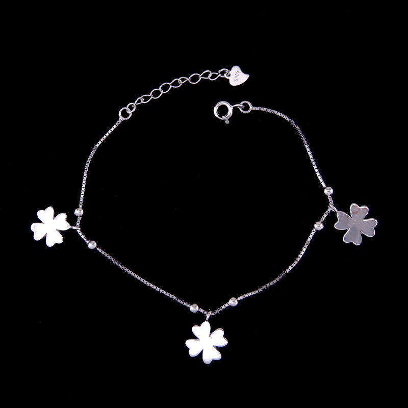 Lucky Flower Sterling Silver Infinity Bracelet 925 Clover Fashion Birthday Present