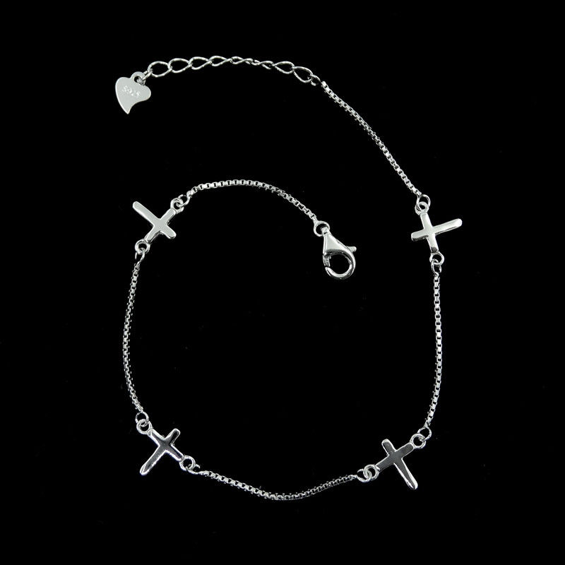 Cross Shape Plain Silver Bracelet / Pure 925 Engagement Charm Bracelet For Christianity