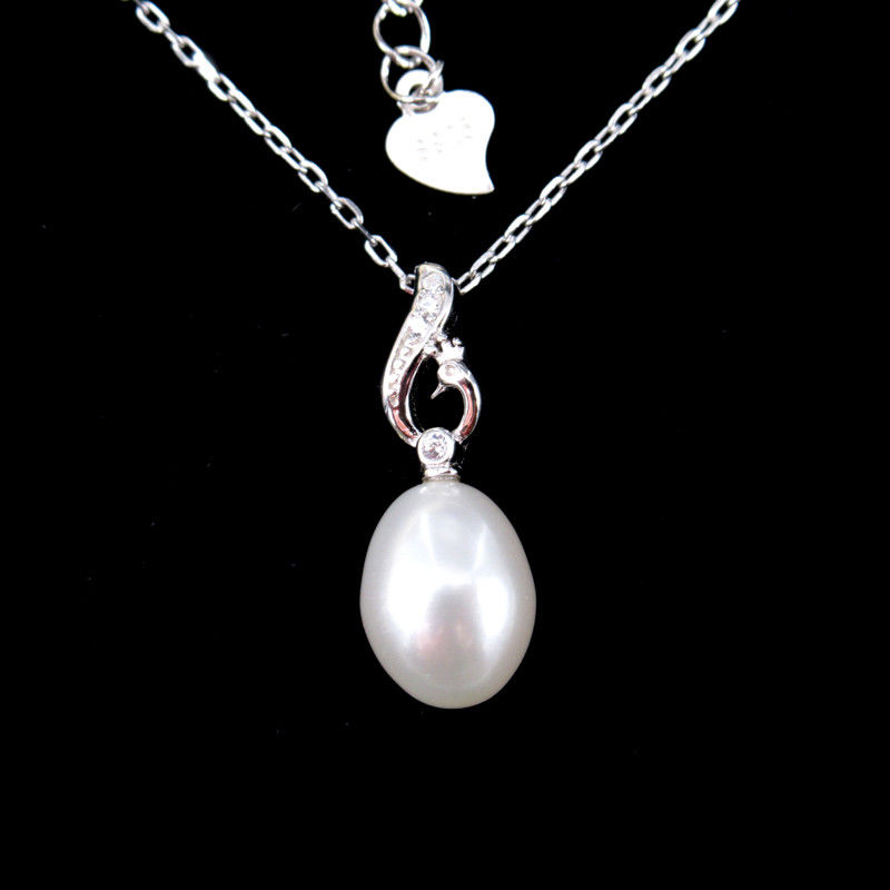Real Natural Freshwater Pearl Silver Necklace Rhodium Plated For Gift / Party