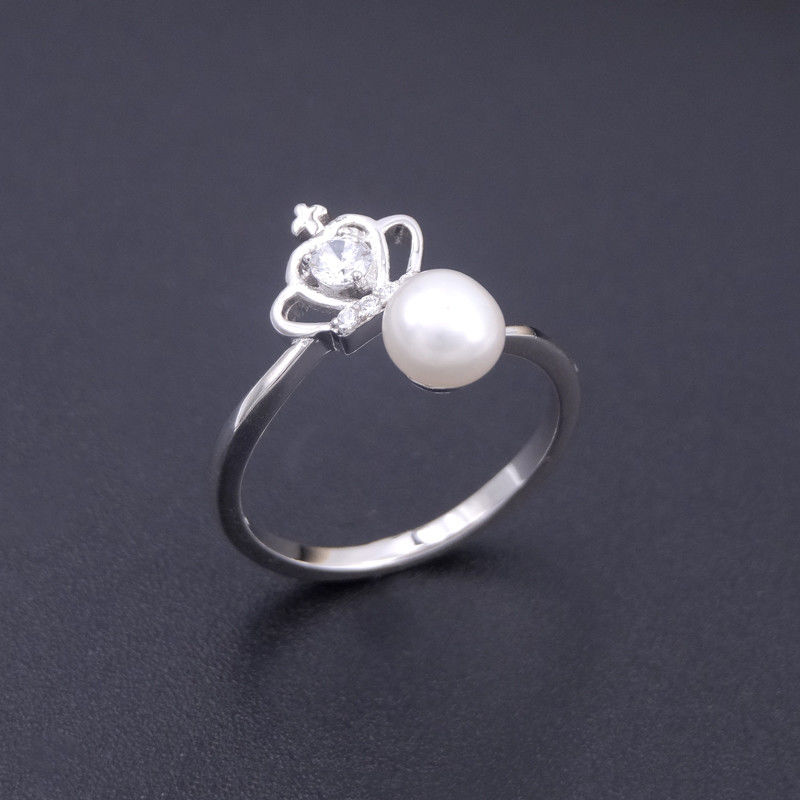 Silver 925 Original Pearl Ring Imperial Crown Design / Single Pearl Ring For Christianity