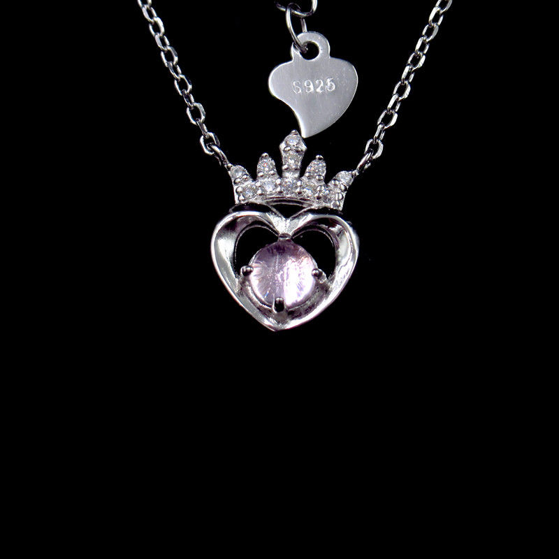 Glaze Heart Pink Stone Necklace Jewellery With Free Nickel Imperial Crown Design