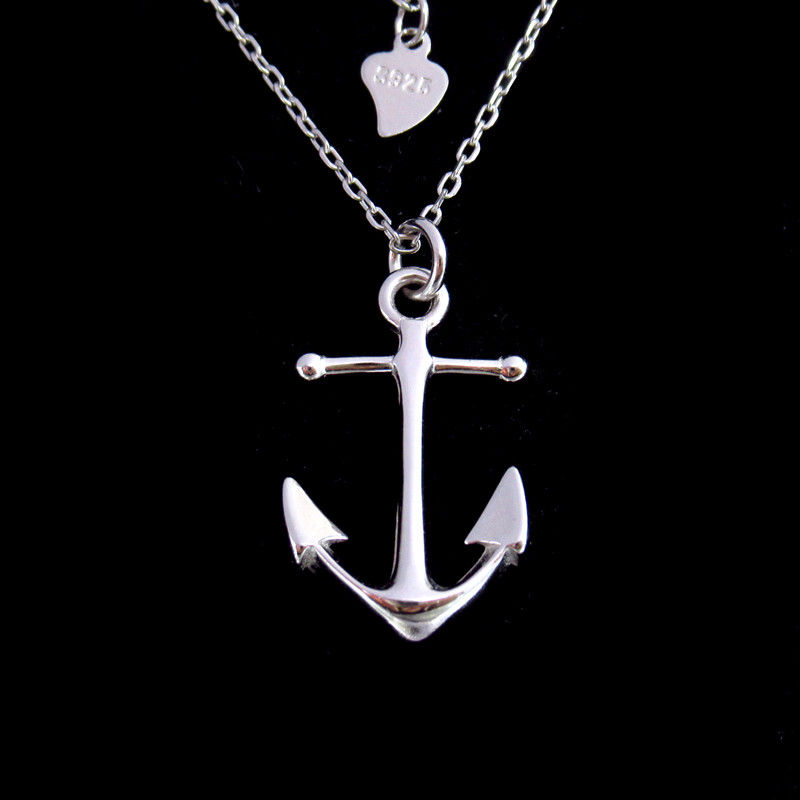 Plain Silver No Stone Anchor Design Ship Sea Sailor Necklace For Man