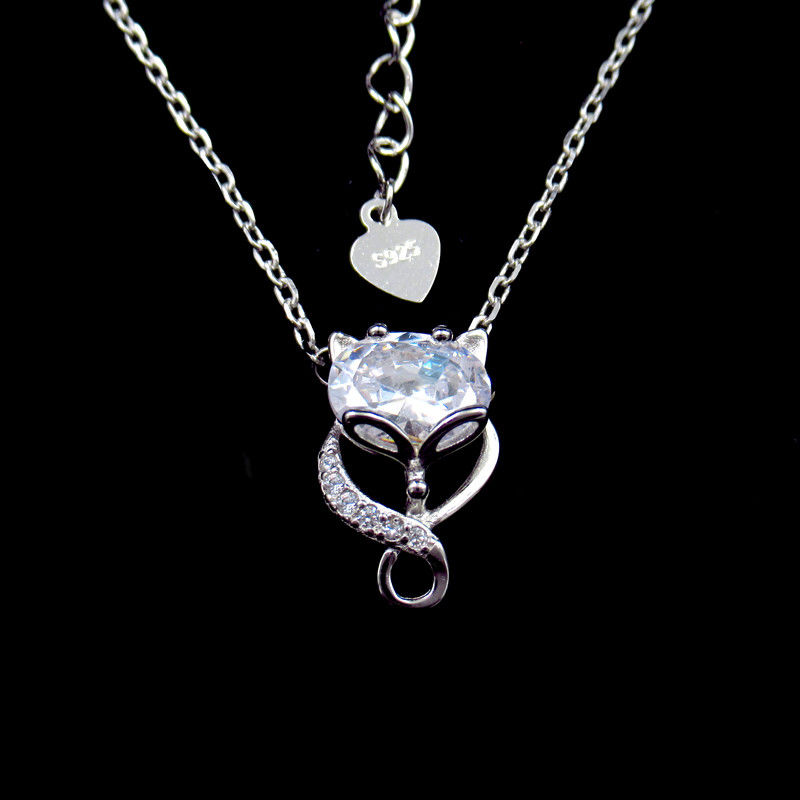 Zircon Stone Strling Silver Necklace Fox Style Animal With Shining / 925 Silver Jewelry