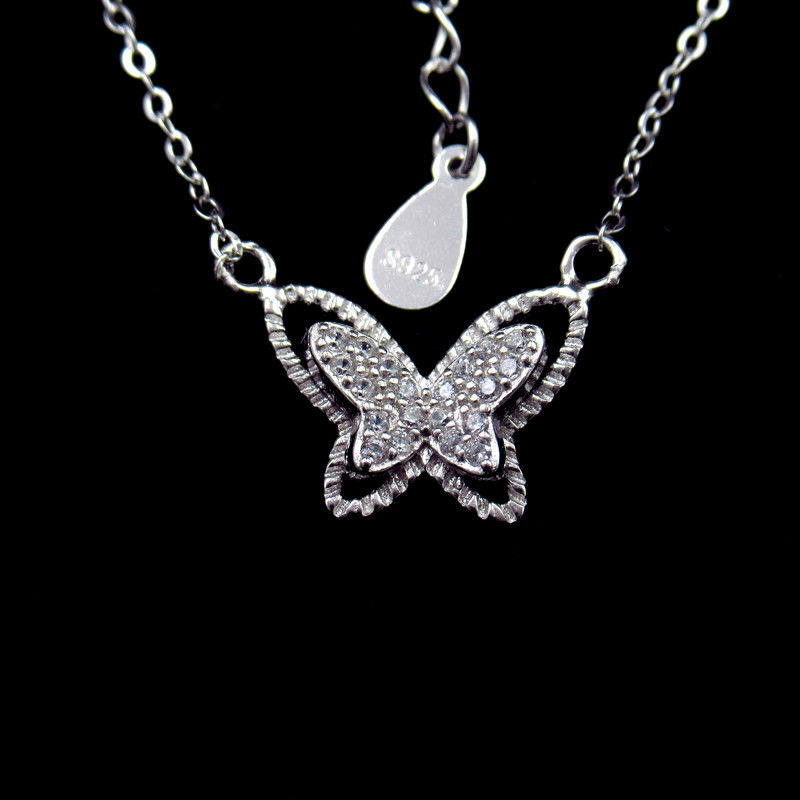 Insect Shape Double Butterfly Necklace 3D Design For Girls In 925 Sterling Silver