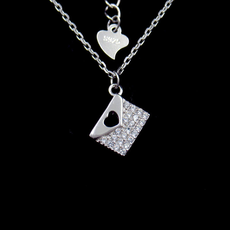 Cute Heart Shape Asian Style Necklace In Zirconia Envelope Letter Design