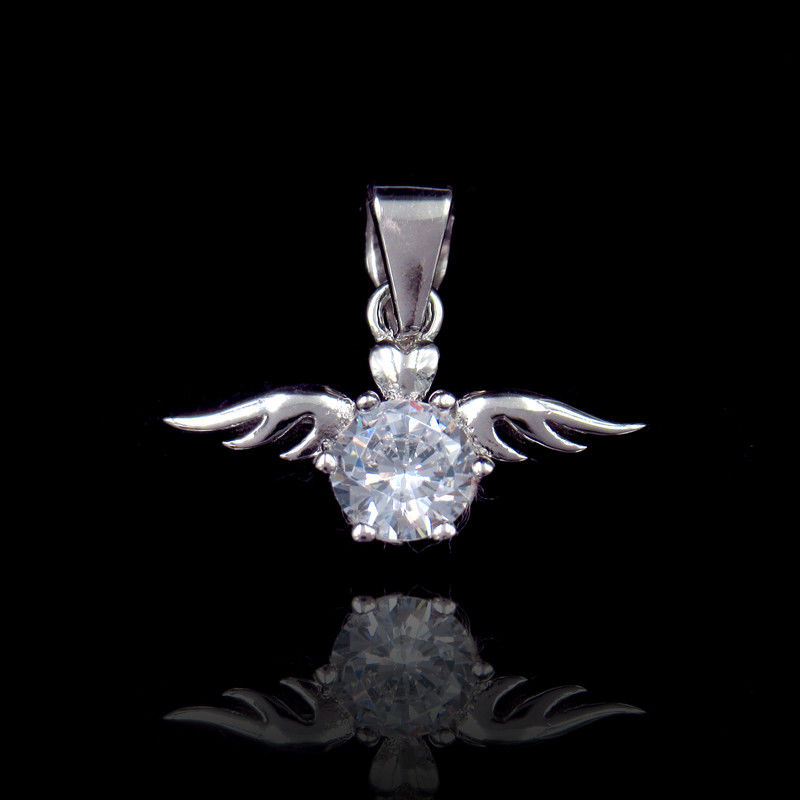 Romantic Angel Cute Wing Sterling Silver Pendants With AAA CZ For Children