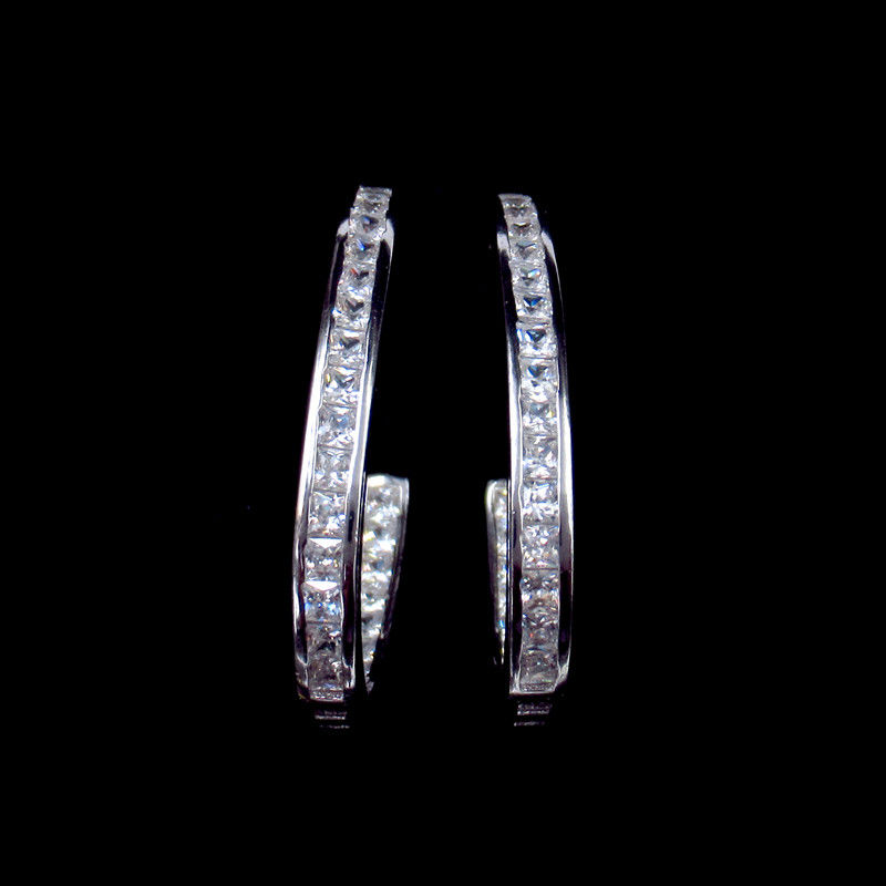 Luxurious Extravagant big hoop earrings With Zircon Stone / Silver Wedding Jewelry