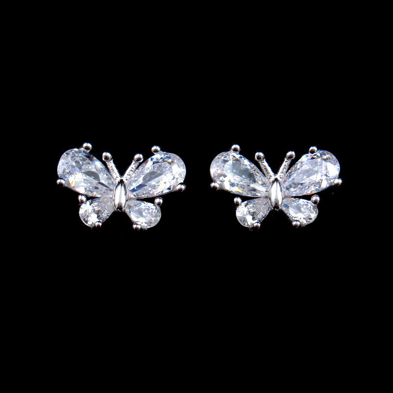 Simple Butterfly Earrings Korean Style Silver Jewelry With CZ Insert Lovely Gift