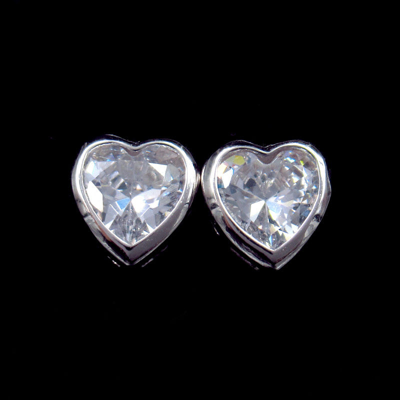 Simple Heart Shape Earrings With One CZ Main Stone For Wedding Light Weight
