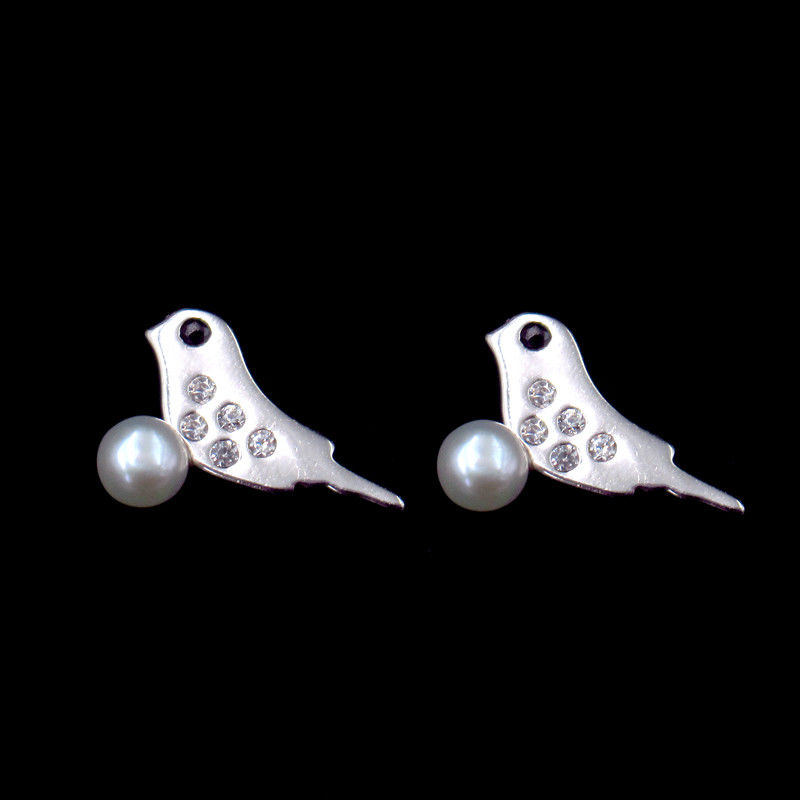Birds Shaped 925 Silver CZ Stone Earrings Stub For Girls Size11 X 8 MM