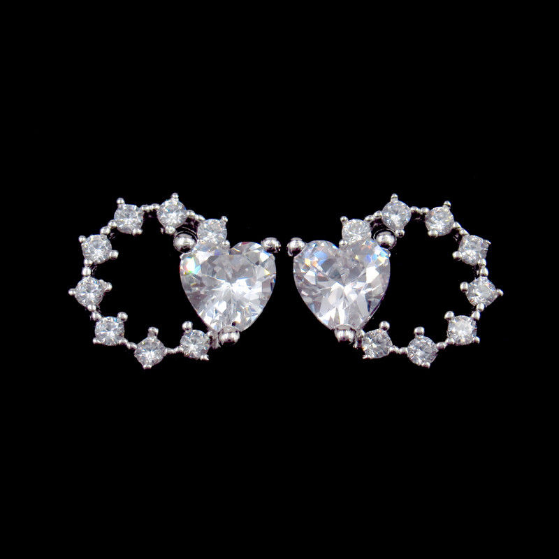 925 Sterling Silver Multi Color CZ Heart Shaped Earrings Jewelry Eco - Friendly