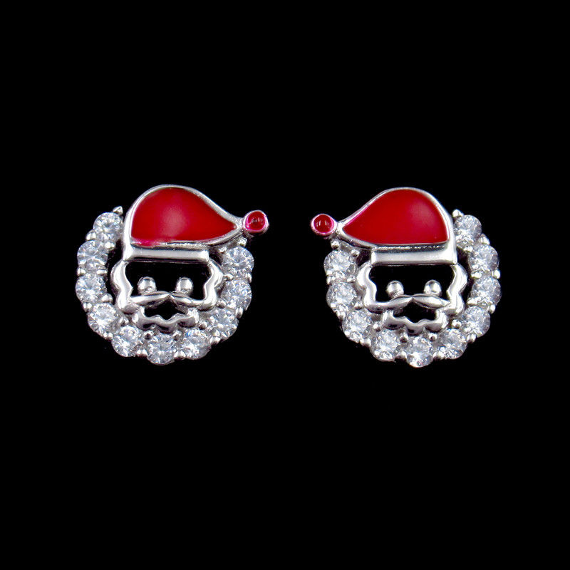 Fashionable 925 Sterling Silver Jewelry Santa Claus Stud Earrings For Anniversary