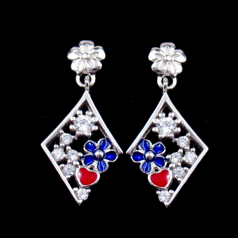 Fashion Colorful Enamel White Gold Plated Flower Shaped Earring For Engagement