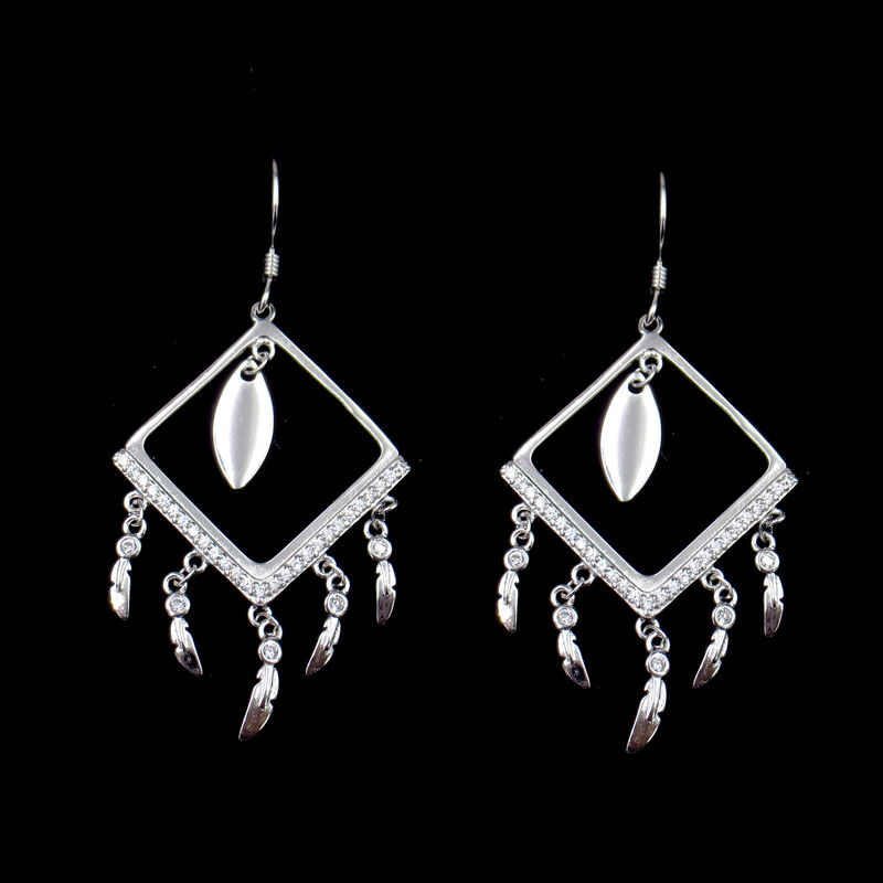 Lovely Serling 925 Silver Drop Earrings Indian Style With Eagle Feather Zircon
