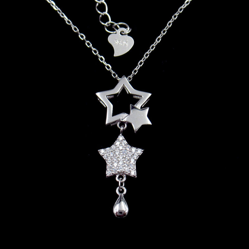 Shining Cz Stone 925 Silver Necklace / Female Engagement Jewelry Stars Shape