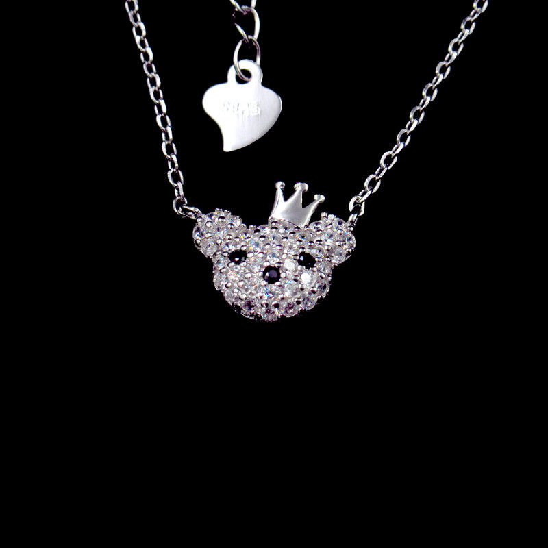 Cute Japanese Style Panda Shape 925 Silver AAA Zircon Birthday Present Necklace