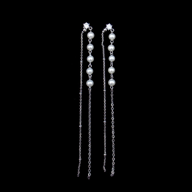 Luxury Long Silver Pearl Earrings For Woman Anniversary Customized Size