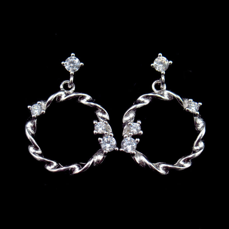 Circle Type 925 Silver Earrings With AAA Grade Cubic Zirconia Stone