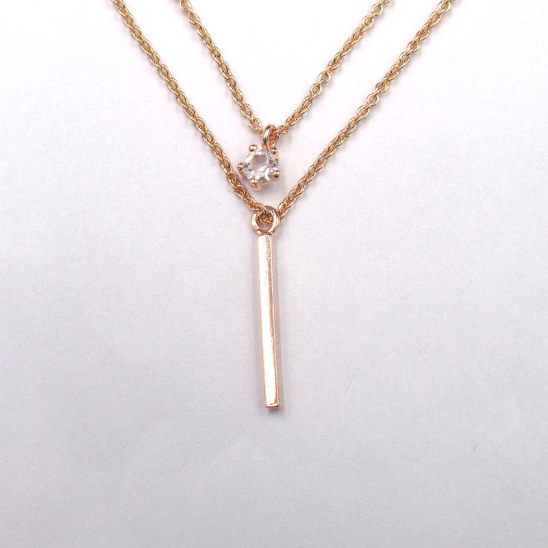 Modern Design 925 Silver Necklace Double Chain With Rose Gold Plating