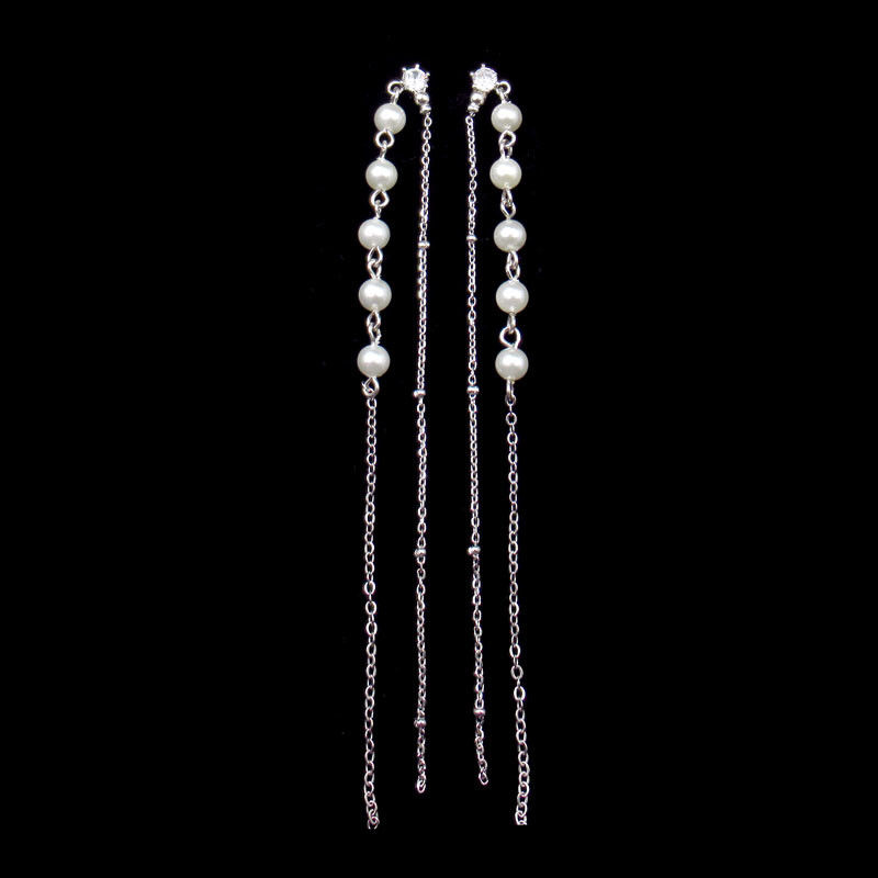 Silver Round Freshwater Pearl Dangle Earrings For Wedding