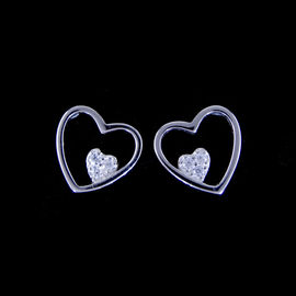 Double Heart Shaped Silver Cubic Zirconia Earrings 925 Silver Jewellery