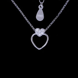 Girls Two Heart Diamond Necklace / Real 925 Silver Zirconia Necklace