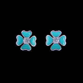 Flower Shape Children Silver Jewellery / Custom Color Enamel Stud Earrings