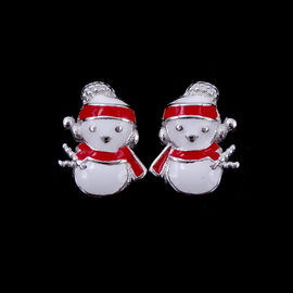 Red / White Epoxy Children Silver Jewellery Plated Rhodium 925 Silver Smile Snowman