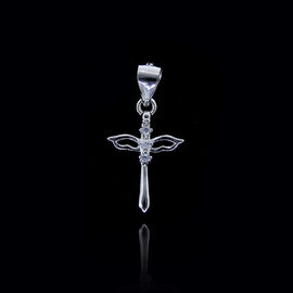 Women 925 Silver Cubic Zirconia Pendant / Sterling Silver Cross Pendant With Wings