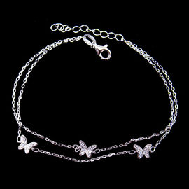 Two Chains Style 925 Silver Cubic Zirconia Bracelet Jewelry With Three Butterflies Items