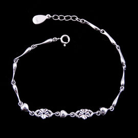 Girls Simple Silver Bracelet Flowers Design / Pure 925 Silver Bracelet Jewelry