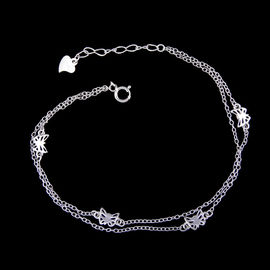 Minimalist Style Chunky Silver Bracelet Double Chains With Four Butterflies