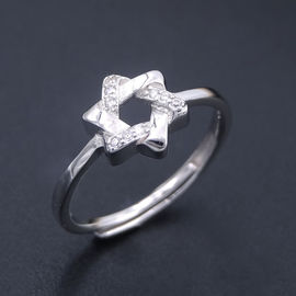 925 Charm Silver Cubic Zirconia Rings / Pentagram Shape Five Point Star Ring Jewelry