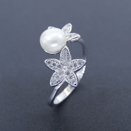 Pentagram Flower Silver Pearl Engagement Ring 925 Platinum Jewellery For Girls