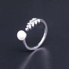 Girl Silver Pearl Ring Jewelers Plated Rhodium With Tree Leaf Shape