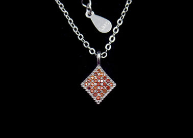 Real 925 Silver Cubic Zirconia Necklace Orange Women Poker D - Diamond Jewelry