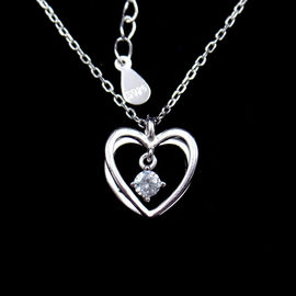 3D Heart Shaped Necklace Cross Chain And Hanging Zircon Shining Stone Sterling Silver