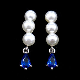 Shell Pearl Hanging Silver 925 Earrings Sapphire CZ / Women Accessories