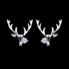 Fancy Deer / Reindeer Head 925 Silver Stud Earrings For Christmas Gift