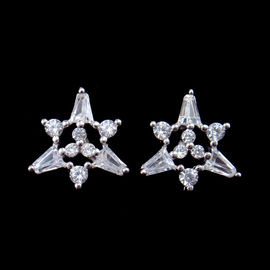 Fashion Jewelry Silver Cubic Zirconia Earrings / Hollowed Zircon Sterling Silver Stud