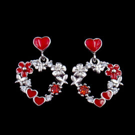 OEM Silver Cubic Zirconia Earrings , Heart Enamel 925 Sterling Silver Earrings For Birthday Gift