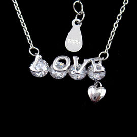 Romantic Love Shape Jewellery Silver Cubic Zircon Wedding Necklace For Bridal