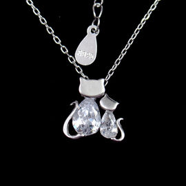 Cute Jewelry Cat Shape Sterling Silver CZ Stone Parent Child Outfit Necklace