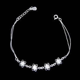 Personalized Silver 925 Daisy Bracelet Double Chain With Leaves And Silver Ball