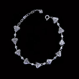 Double Chains Plain Silver Bracelet Bow Rosettle Butterfly 925 Silver