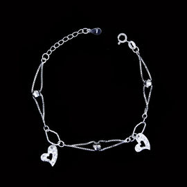 Heart Shape Plain Charm Bracelet / Simple Pure Silver Bracelet With Triple Chain