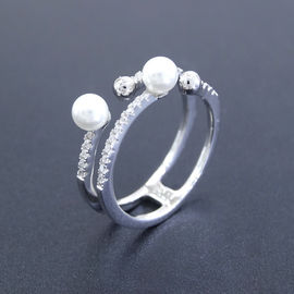 Girl Silver Pearl Ring Jewelers Plated Rhodium With Tree Leaf Shape