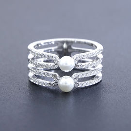 Girl Silver Pearl Ring Jewelers Plated Rhodium With Tree Leaf Shape