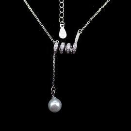 Fashionable Silver Long Necklace With Shell Pearl For Winter / 925 Sterling Silver Jewelry