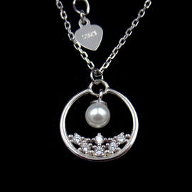 Fashionable Silver Long Necklace With Shell Pearl For Winter / 925 Sterling Silver Jewelry